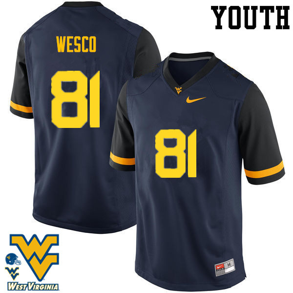 Youth #81 Trevon Wesco West Virginia Mountaineers College Football Jerseys-Navy - Click Image to Close